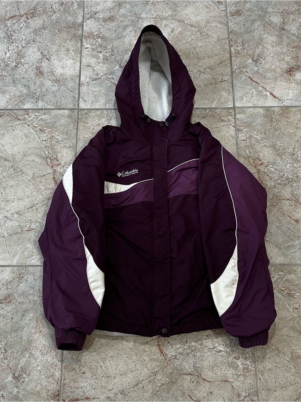 Columbia Sportswear purple & white color-blocked jacket with fleece lining
